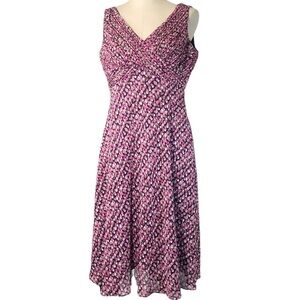 Jones Wear Pin Tuck Polka Dot Print Fit & Flare Dress - Pink/Black, Sz 12
